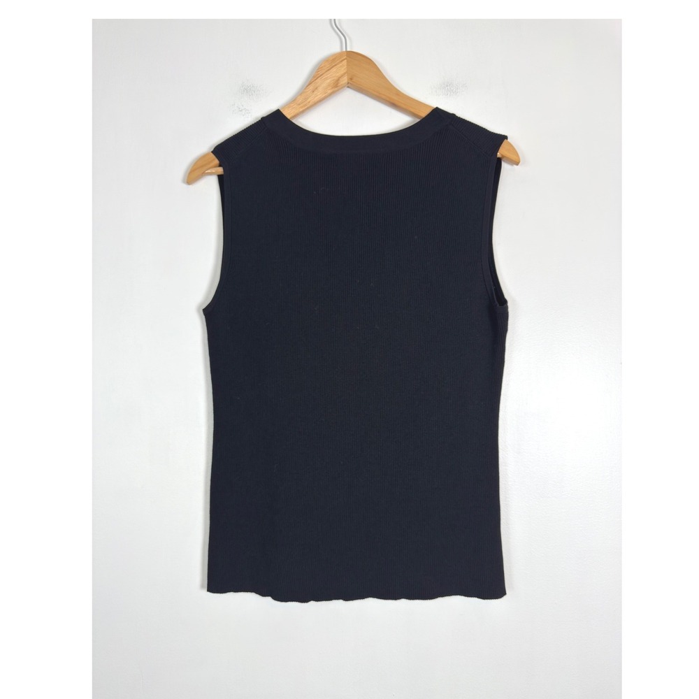 Minimalist Cable & Gauge Womens XL Knit Top Black Ribbed V-Neck Side Button Wrap - Picture 2 of 7